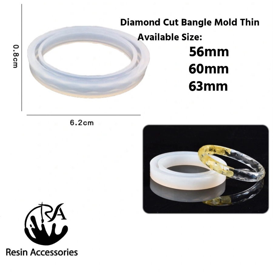 Diamond Cut Bangle Silicone Mold (Thin) – Textured Geometric Bracelet Casting Mold for Resin Jewelry & DIY Crafts