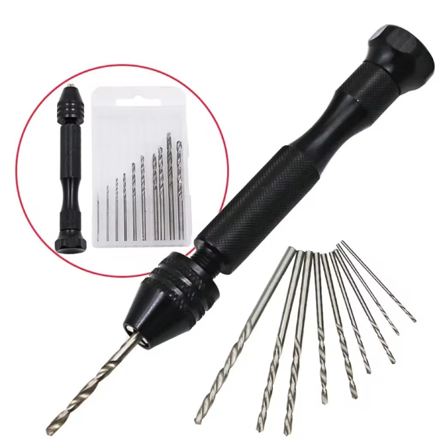 Adjustable Manual Hand Drill Mini (ম্যানুয়াল হ্যান্ড ড্রিল) – Precision Pin Vise with 10 Twist Drill Bits for Resin Jewelry, Woodworking & DIY Crafts