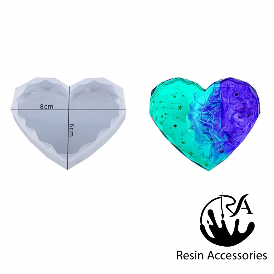 Diamond Cut Small Heart Silicone Mold (8x6x1.5cm) – Faceted 3D Crystal Heart Casting Mold for Resin Jewelry, Keychain Charms & DIY Crafts