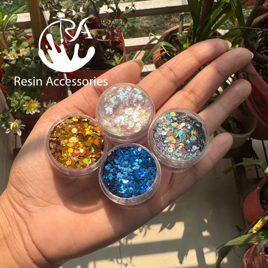 CNMI Large Mixed Chunky Glitter (১০ গ্রাম) – Premium Holographic Hexagon Sequins for Resin Art, Crafts & DIY Jewellery