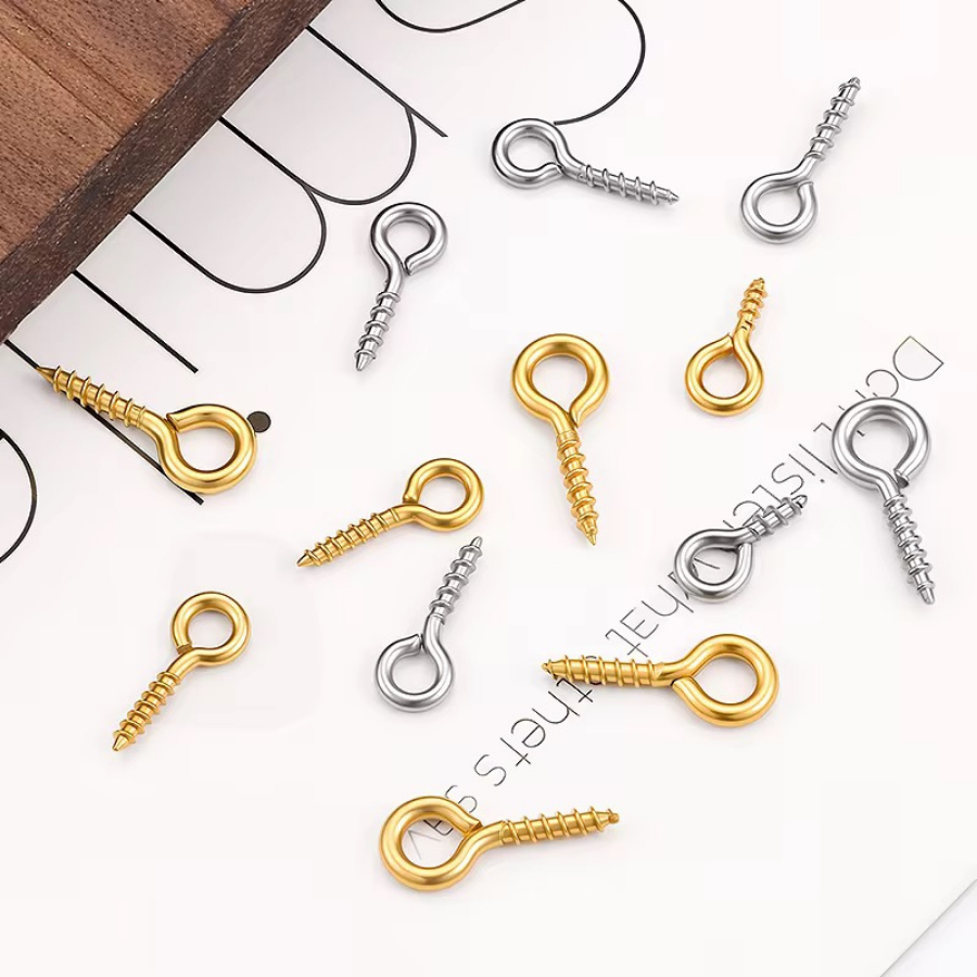 Golden & Silver Eyeball Hooks 10mm Screw-in Eye Pins for DIY Resin Jewellery, Keychains & Small Craft Attachments