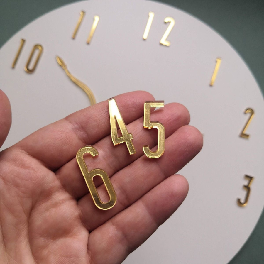 Premium Acrylic Clock Numbers (ঘড়ির নাম্বার) – Mirror Gold and Silver Numeric Set for Resin Art & DIY Wall Clocks